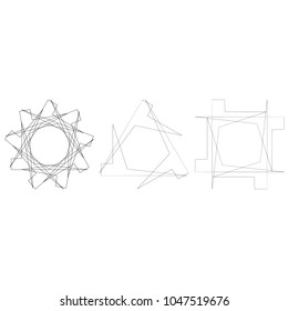 Symbols and symmetrical geometric pattern, fractal, pentagram, icon, rune