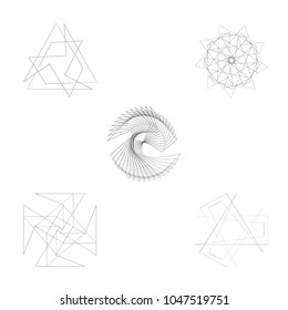 Symbols and symmetrical geometric pattern, fractal, pentagram, icon, rune