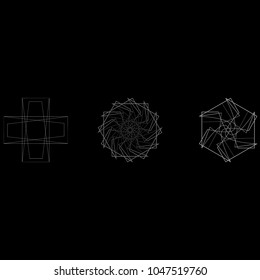 Symbols and symmetrical geometric pattern, fractal, pentagram, icon, rune