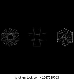 Symbols and symmetrical geometric pattern, fractal, pentagram, icon, rune