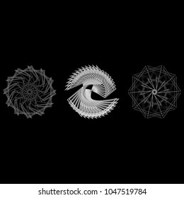Symbols and symmetrical geometric pattern, fractal, pentagram, icon, rune