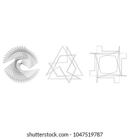 Symbols and symmetrical geometric pattern, fractal, pentagram, icon, rune