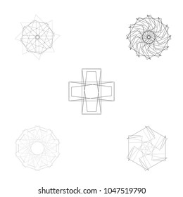 Symbols and symmetrical geometric pattern, fractal, pentagram, icon, rune