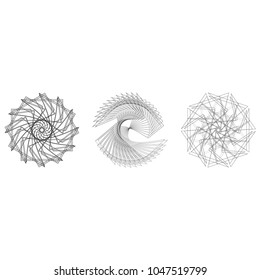 Symbols and symmetrical geometric pattern, fractal, pentagram, icon, rune