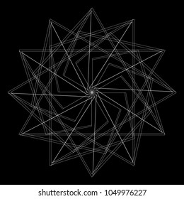 Symbols and symmetrical geometric pattern, fractal, pentagram, icon rune