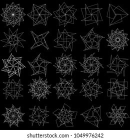 Symbols and symmetrical geometric pattern, fractal, pentagram, icon rune