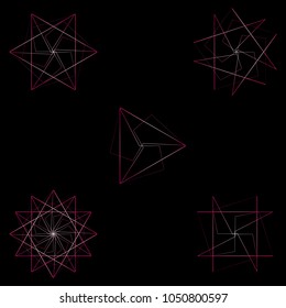 Symbols and symmetrical geometric pattern, fractal, pentagram, icon rune