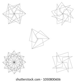 Symbols and symmetrical geometric pattern, fractal, pentagram, icon rune