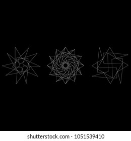 Symbols and symmetrical geometric pattern, fractal, pentagram, icon rune
