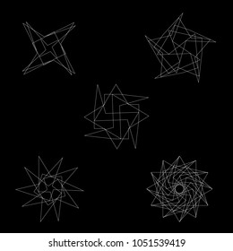 Symbols and symmetrical geometric pattern, fractal, pentagram, icon rune
