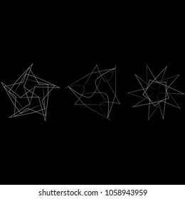 Symbols and symmetrical geometric pattern, fractal, pentagram, icon rune