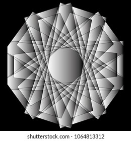 Symbols and symmetrical geometric pattern, fractal, pentagram, icon rune