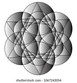 Symbols and symmetrical geometric pattern, fractal, pentagram, icon rune