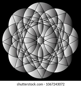 Symbols and symmetrical geometric pattern, fractal, pentagram, icon rune