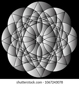 Symbols and symmetrical geometric pattern, fractal, pentagram, icon rune