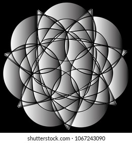 Symbols and symmetrical geometric pattern, fractal, pentagram, icon rune