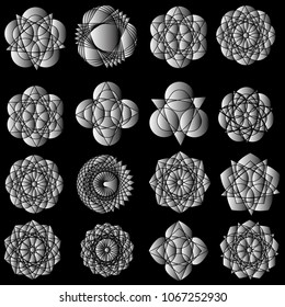 Symbols and symmetrical geometric pattern, fractal, pentagram, icon rune