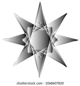 Symbols and symmetrical geometric pattern, fractal, pentagram, icon rune
