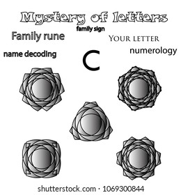 Symbols and symmetrical geometric pattern, fractal, pentagram, icon rune