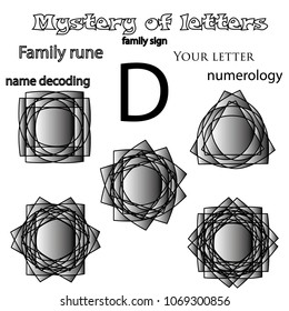 Symbols and symmetrical geometric pattern, fractal, pentagram, icon rune