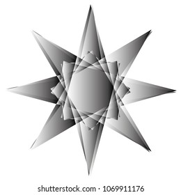 Symbols and symmetrical geometric pattern, fractal, pentagram, icon rune