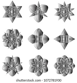 Symbols and symmetrical geometric pattern, fractal, pentagram, icon, rune