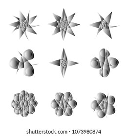 Symbols and symmetrical geometric pattern, fractal, pentagram, icon rune