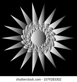 Symbols and symmetrical geometric pattern, fractal, pentagram, icon rune