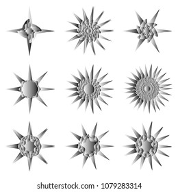 Symbols and symmetrical geometric pattern, fractal, pentagram, icon rune