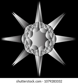 Symbols and symmetrical geometric pattern, fractal, pentagram, icon rune