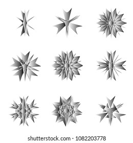 Symbols and symmetrical geometric pattern, fractal, pentagram, icon rune