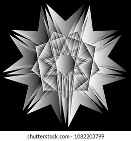 Symbols and symmetrical geometric pattern, fractal, pentagram, icon rune