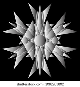 Symbols and symmetrical geometric pattern, fractal, pentagram, icon rune