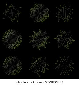 Symbols and symmetrical geometric pattern, fractal, pentagram, icon rune