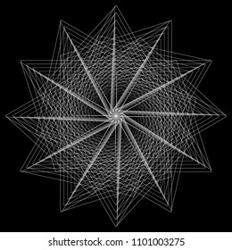 Symbols and symmetrical geometric pattern, fractal, pentagram, icon rune