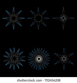 Symbols and symmetrical geometric pattern, fractal, pentagram icon