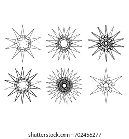 Symbols and symmetrical geometric pattern, fractal, pentagram icon