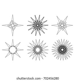Symbols and symmetrical geometric pattern, fractal, pentagram icon