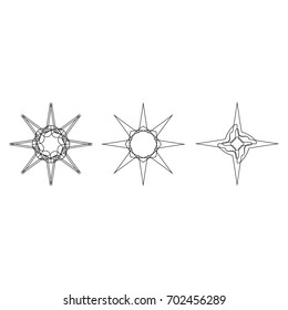 Symbols and symmetrical geometric pattern, fractal, pentagram icon