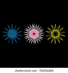 Symbols and symmetrical geometric pattern, fractal, pentagram icon