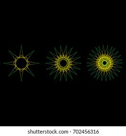 Symbols and symmetrical geometric pattern, fractal, pentagram icon