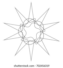 Symbols and symmetrical geometric pattern, fractal, pentagram icon