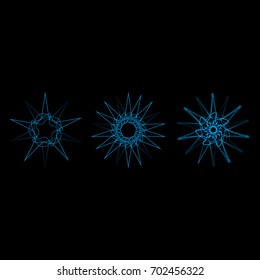 Symbols and symmetrical geometric pattern, fractal, pentagram icon