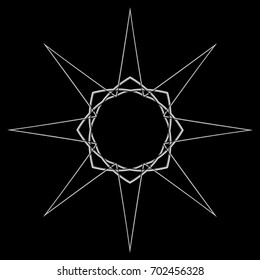 Symbols and symmetrical geometric pattern, fractal, pentagram icon