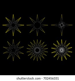Symbols and symmetrical geometric pattern, fractal, pentagram icon