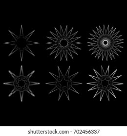Symbols and symmetrical geometric pattern, fractal, pentagram icon