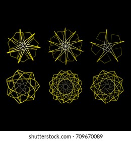 Symbols and symmetrical geometric pattern, fractal, pentagram icon