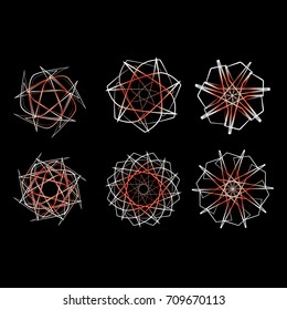 Symbols and symmetrical geometric pattern, fractal, pentagram icon