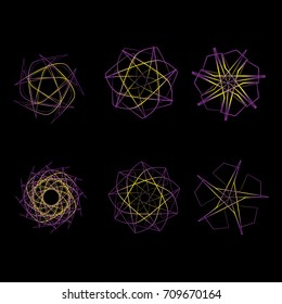 Symbols and symmetrical geometric pattern, fractal, pentagram icon