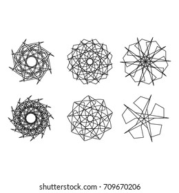 Symbols and symmetrical geometric pattern, fractal, pentagram icon